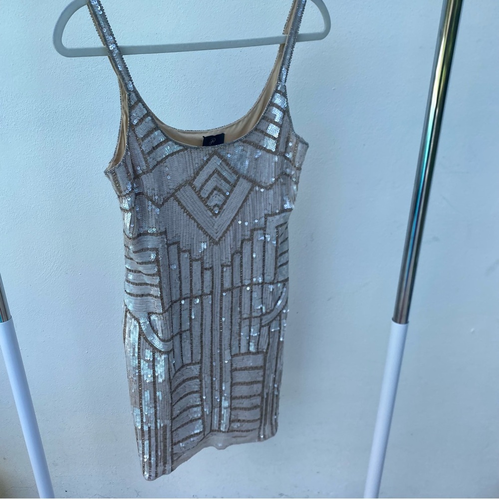 Adrianna Papell Champagne Sequin Embellished Dress Size 6